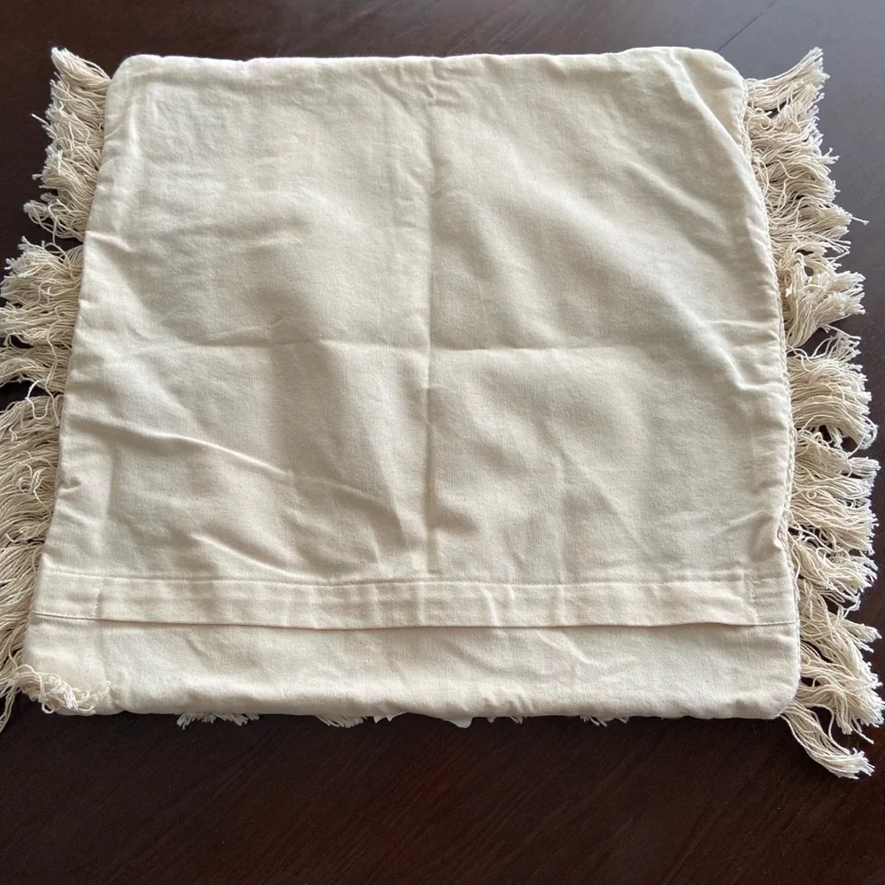 Set of 2 Decorative Pillow Covers Pier 1 Embroidered Bird & Neutral Tufted
